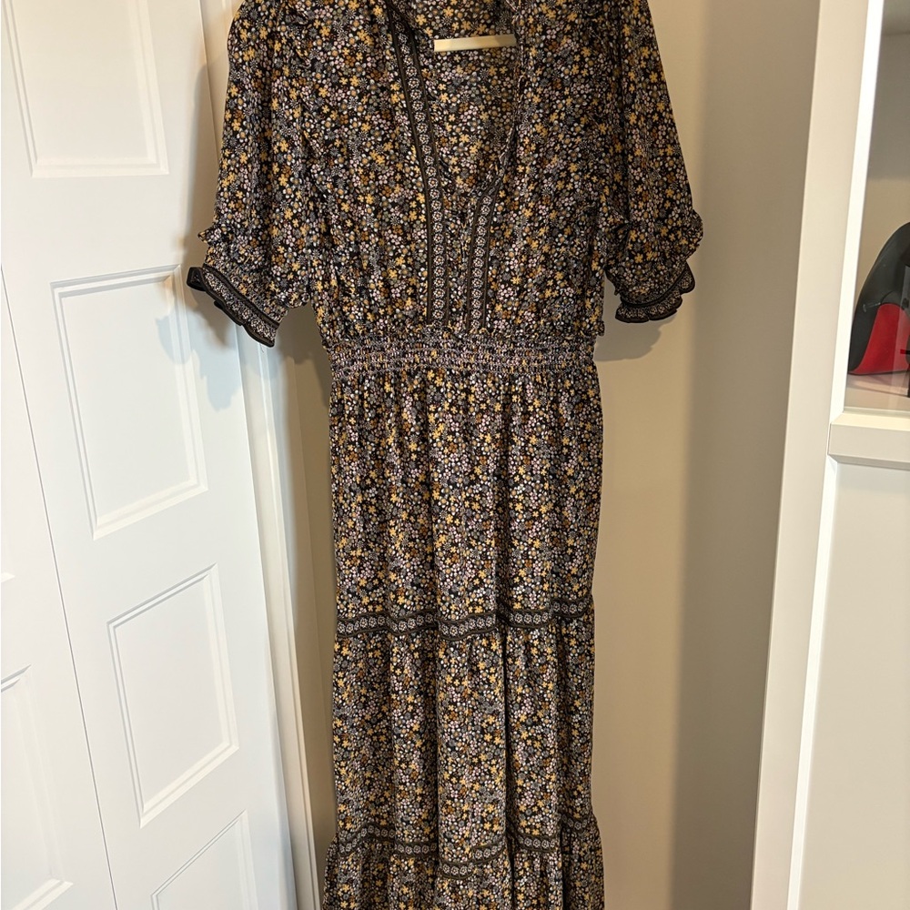 Floral Black and Yellow Women's Dress